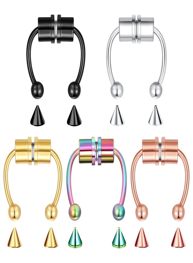 VELCARE 5 Pcs Fake Nose Ring Fake Septum Piercing Magnetic Septum Nose Ring Fake Piercings Fake Nose Piercing Piercings Nose Cuffs Nose Jewelry Fake Septum Ring Septum Rings Fake Faux Septum Nose Rings Magnet Nose Piercing Clip On Non Piercing Stainless Steel Magnet Magnetic Septum Piercing - Image 1